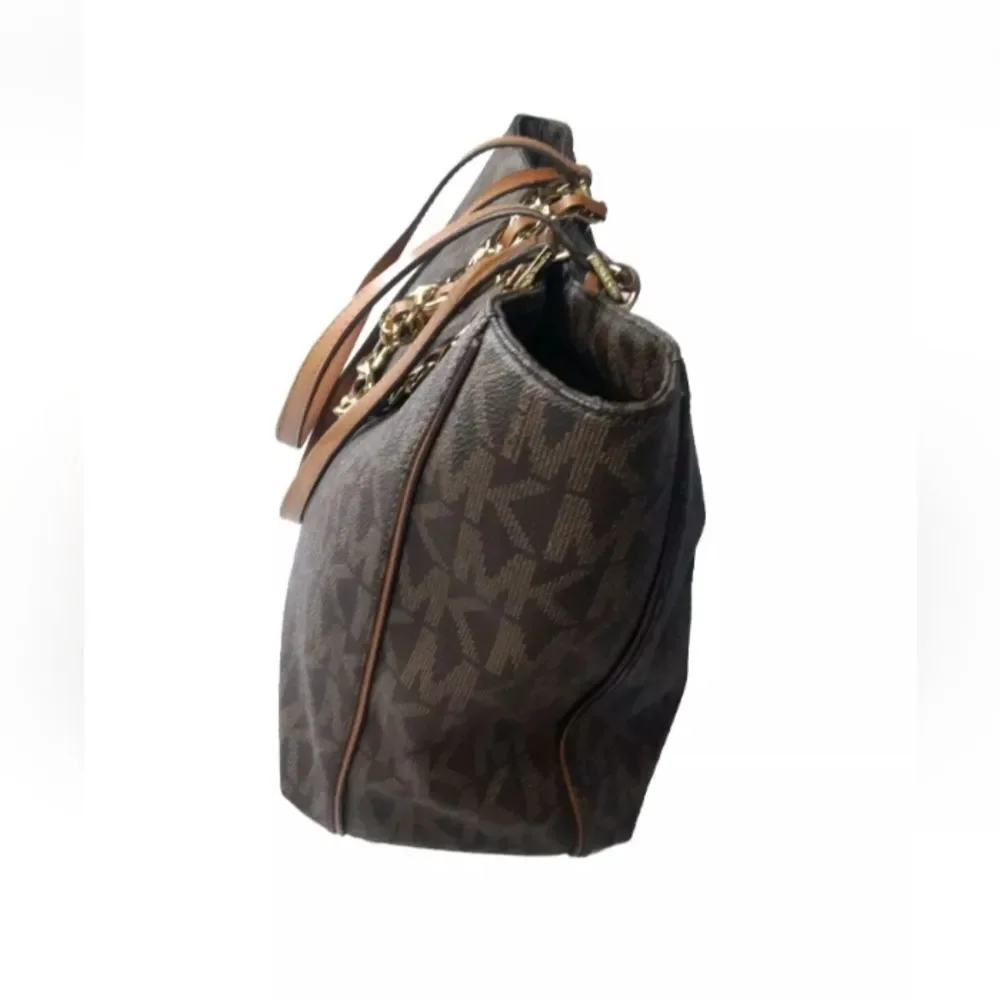 Michael Kors Harper Signature East West Tote Brown Handbag Retail $298